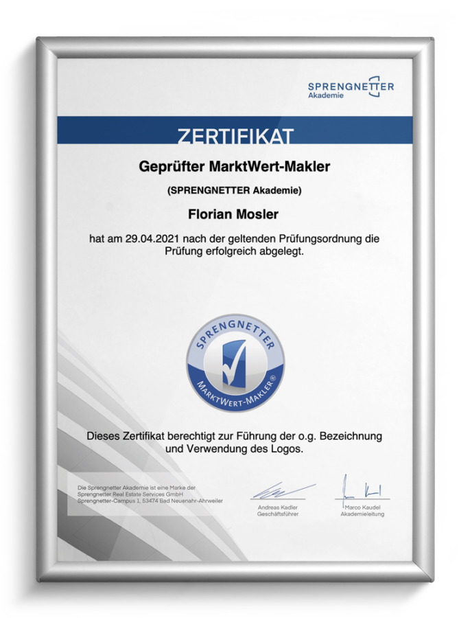 Florian Mosler - Geprüfter MarktWert-Makler (Sprengnetter Akademie)