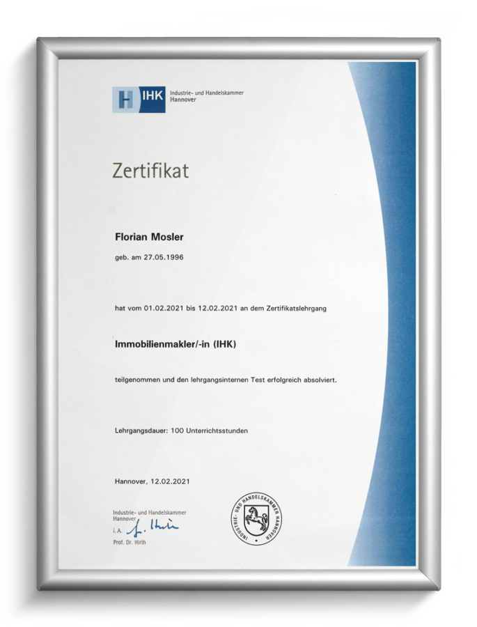 Florian Mosler - Zertifikat IHK Immobilienmakler